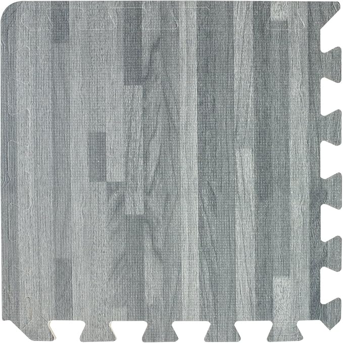Sorbus Wood Floor Mats Foam Interlocking Mats Each Tile 1 Square Foot 3/8-Inch Thick Puzzle Wood Tiles with Borders – for Home Office Playroom Basement (16 Tiles 16 Sq ft, Wood Grain - Gray)