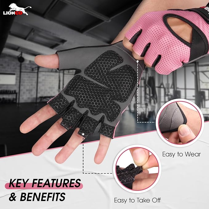 LIONCO Workout Gloves for Men Women,Weight Lifting Gloves with Breathable Gel Padded Excellent Grip for Gym Exercise,Cycling,Weightlifting,Fitness Training,Pull Ups and Climbing and Rowing
