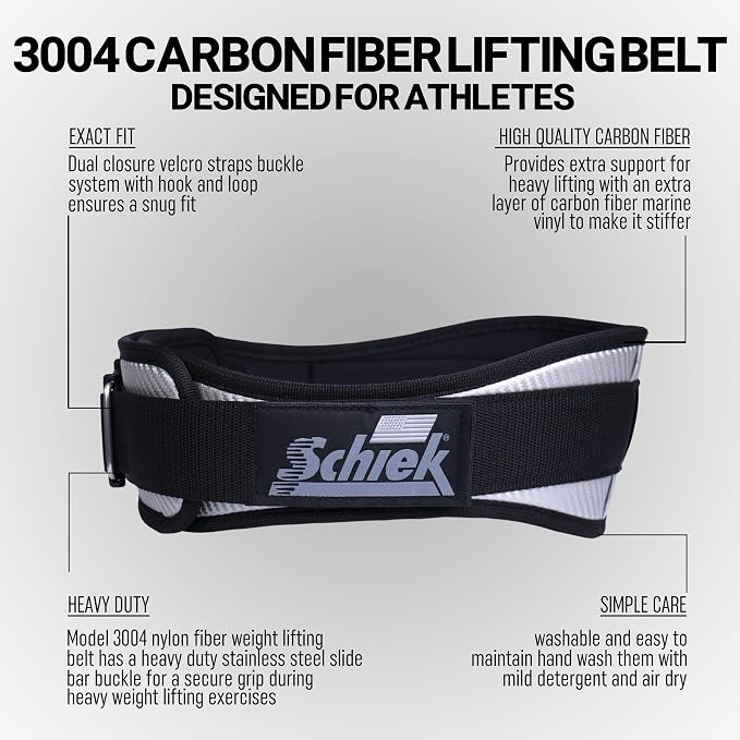 Schiek Sports 3004 Carbon Fiber Lifting Belt - Power Lifting Gym Belts for Lower Back Support