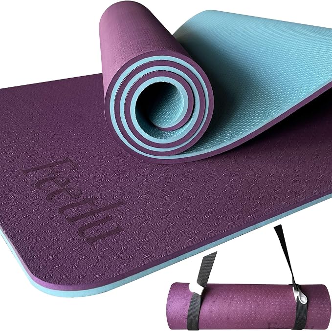 Extra Thick Yoga Mat with Carry Strap, 10mm Non-Slip Exercise Mat, 72 x 24 Inch Cushioned Workout Mat for Yoga, Pilates, Stretching & Floor Exercises