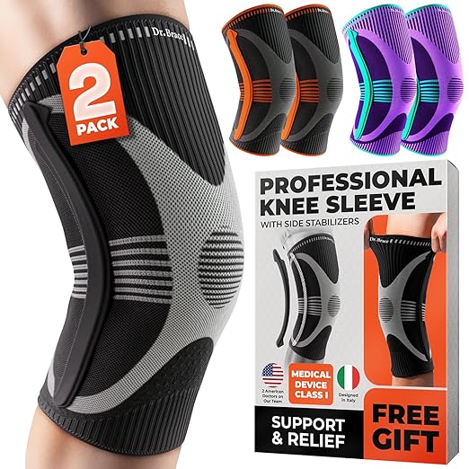 DR. BRACE ELITE Knee Brace with Side Stabilizer (2 Pack) Knee Brace | for Women & Men, Workout, Sports, Daily Knee Compression Sleeve for Maximum Knee Pain Support & Fast Recovery