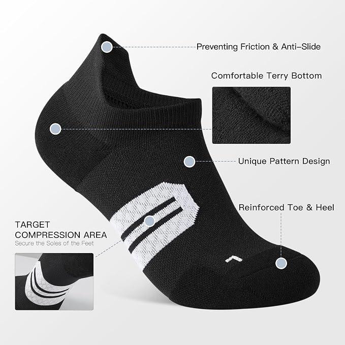 BUDERMMY Womens Ankle Compression Socks with Arch Support Athletic Low cut Running Socks for Women Workout Cushion 5 Pairs