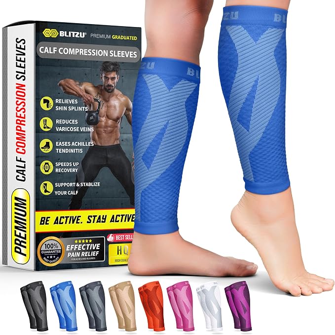 BLITZU Calf Compression Sleeves, Footless Compression Socks for Men & Women | Leg Support Brace, Shin Splint Pain Relief, Reduce Varicose Vein Swelling, Muscle Recovery, Running, Nursing, Fitness, Travel