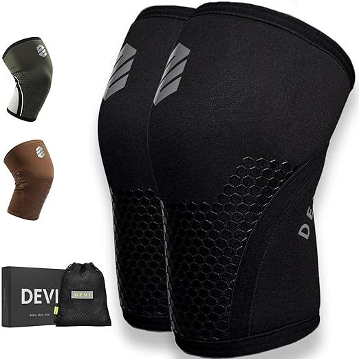 Knee Sleeves 7mm for Weightlifting, Squats, Fitness, Powerlifting, with Advanced 2025 Anti-Slip Design, Premium Neoprene, Constant Compression Brace, Gym Training Support - 1 PAIR - Men Women – DEVI (Black, Medium)