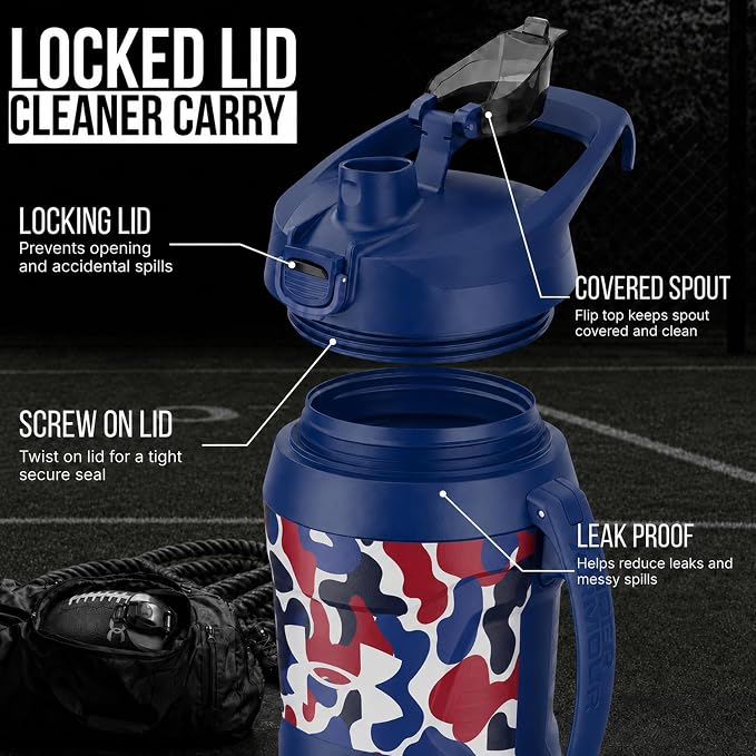 Under Armour Insulated Water Bottle with Handle & Fence Hook, Half Gallon Sports Water Jug, Leak-Resistant & BPA-Free for Baseball, Football & Gym - Royal Hypercamo, 64oz