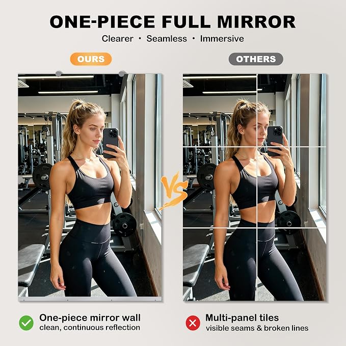72''x36'' Exercise Mirror for Home Gym Full Length, Garage Gym Wall Mirror, Large Workout Mirrors Frameless Tempered Glass for Gym, Yoga, Bedroom, Dance Studio, Living Room