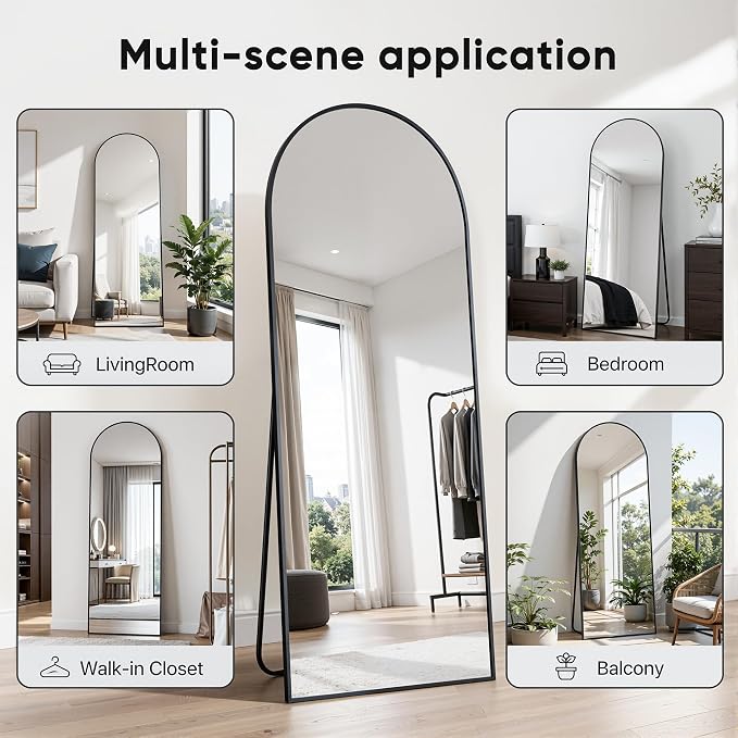 Full Length Mirror, 76"x34" Arched Floor Mirror Freestanding, Floor Standing Full Body Mirror with Stand for Bedroom, Hanging Mounted for Living Room Cloakroom, Black