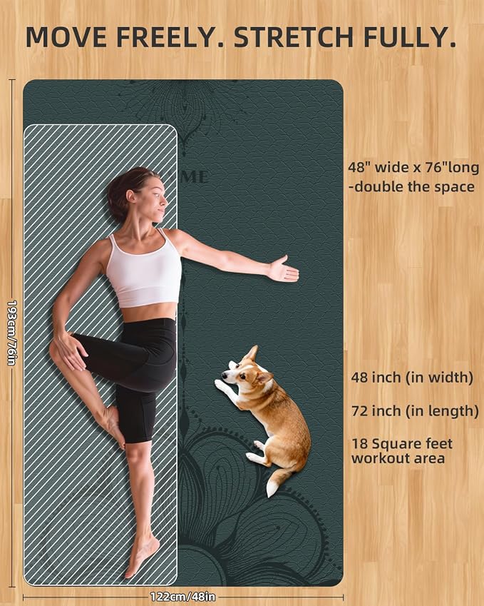 Large Yoga Mat (75.5"x47.6"x0.4"）Extra Wide & Thick 10mm | Non-Slip Exercise Mat, High-Density TPE Mat for Yoga Pilates & Home Gym Workouts