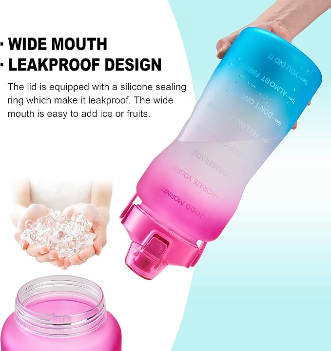 EYQ 64oz/128oz Leakproof Free Drinking Water Bottle with Motivational Time Marker BPA Free for Fitness, Gym and Outdoor Sports