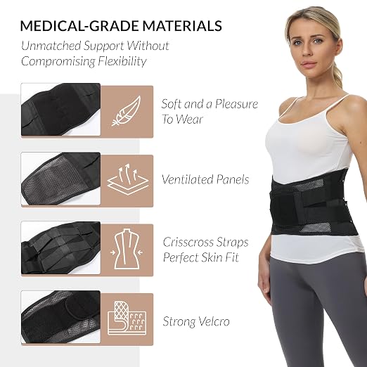 NeoTech Care Lower Back Brace for Women or Men, Lumbar Back Support Belt (Black, Size XL)