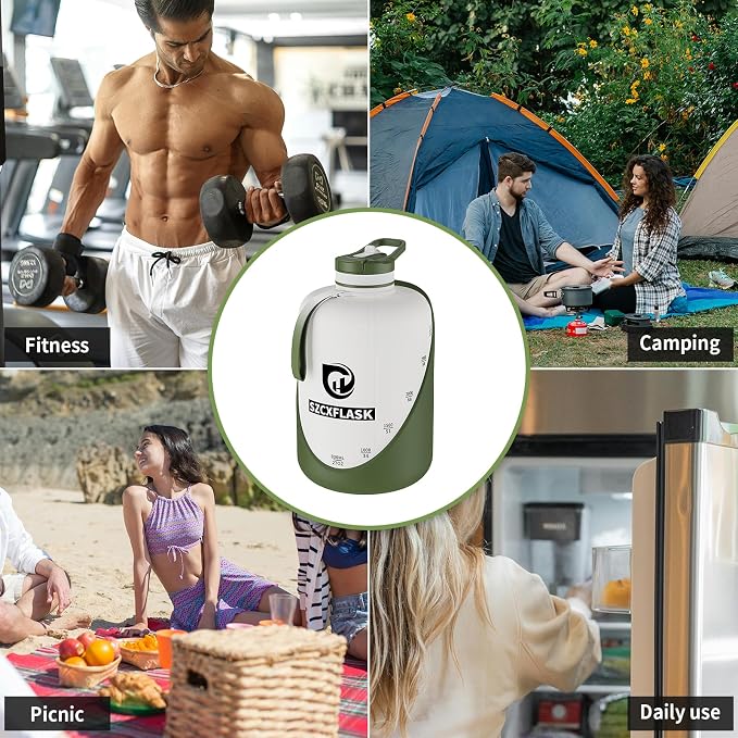 Dishwasher Safe 1 Gallon Water Bottle, Heat Resistant Large Water Jug with 2-in-1 Flip Straw & Spout Lid, Heavy Duty Impact Resistant Gym Bottle with Separated Grip Handle