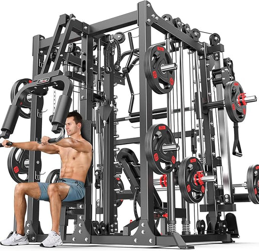 Multi-Purpose Squat Rack,Smith Machine Weight Rack Set with Cable Crossover System, Home Gym Power Racks, Power Racks and Packages