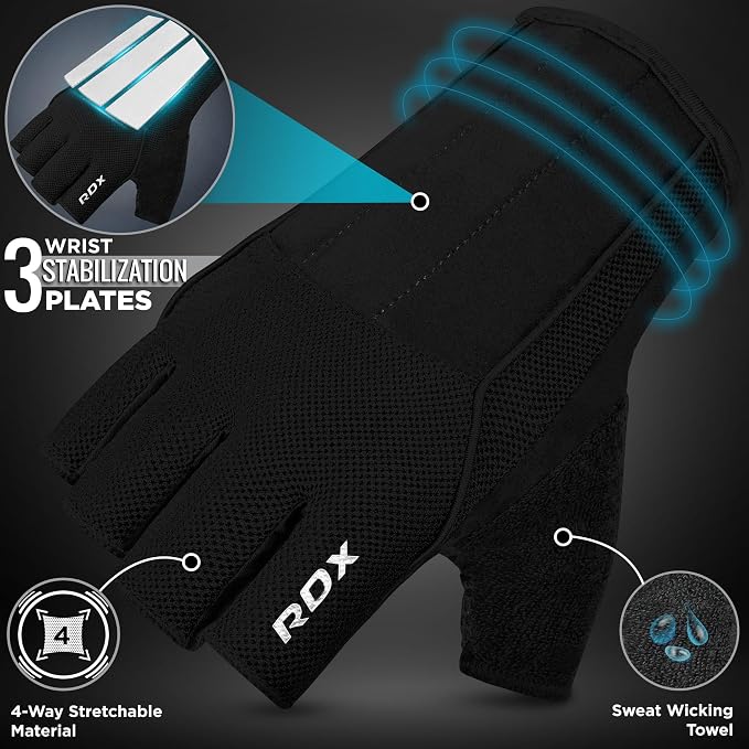 RDX Workout Gloves, 15-Inch Long Support Strap Anti Slip Palm Protection with 3 Wrist Alignment Plates, Powerlifting Deadlifting Bodybuilding Gym Fitness, Weight Lifting Exercise Training, Men Women