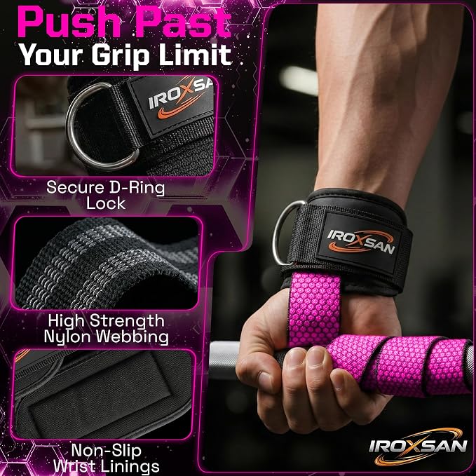 Weight Lifting Straps with D Ring, Wrist Straps for Deadlifting, IROXSAN