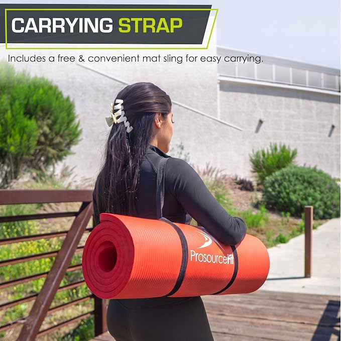 ProsourceFit Extra Thick Yoga and Pilates Mat 1/2” (13mm) or 1" (25mm), 71-inch Long High Density Exercise Mat with Comfort Foam and Carrying Strap