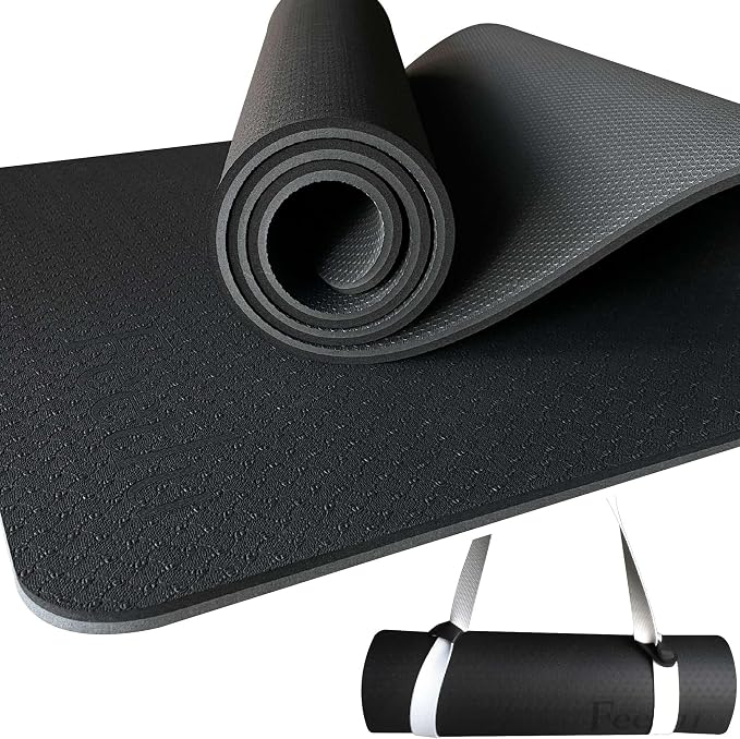 Extra Thick Yoga Mat with Carry Strap, 10mm Non-Slip Exercise Mat, 72 x 24 Inch Cushioned Workout Mat for Yoga, Pilates, Stretching & Floor Exercises