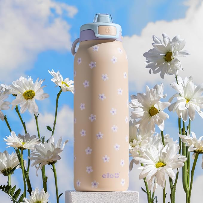 Ello Pop & Fill Insulated Stainless Steel Water Bottle with Quick Fill Lid, Leakproof Locking, Sip or Chug Spout, BPA-Free, Double Wall Vacuum Insulated for Sports, Travel & School- 22oz / 32oz / 40oz