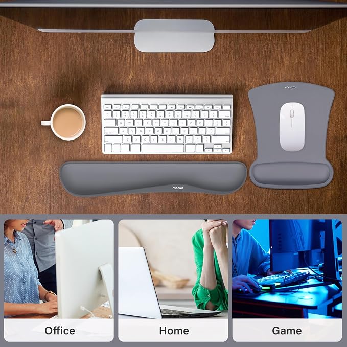 MOSISO Wrist Rest Support for Mouse Pad & Keyboard Set, Ergonomic Mousepad Non-Slip Base Home/Office Pain Relief & Easy Typing Cushion with Neoprene Cloth & Raised Memory Foam, Space Gray