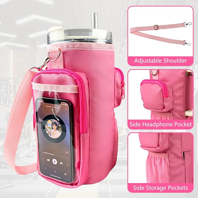 Magnetic Gym Bag, Magnetic Water Bottle Holder for Stanley, Gym accessories, Gym Gifts for Women and Men (PNK, 40 OZ)