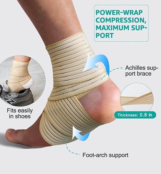 Foot & Ankle Brace 2 Pack, Adjustable Compression Wrap for Men & Women – Helps with Sprains, Plantar Fasciitis, Achilles Tendonitis, Arthritis, Running, Sports, Gym – Fits in Shoes (Beige)