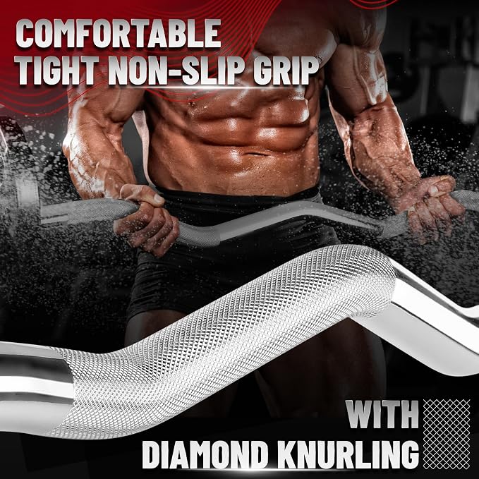 Yes4All Standard Straight Barbell 60" & EZ Curl Bar 47", Capacity 200 to 480 LB, Weight Bar 1" to 2" Diameter - Star Lock Collars, Rubber Ring, Barbell Spins Included for Deadlifts & Squats