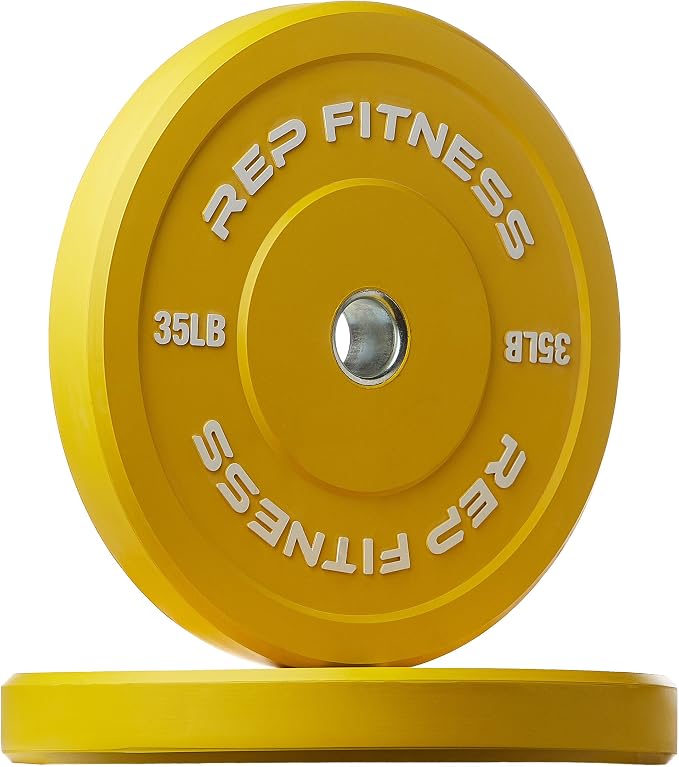 REP Color Bumper Plates LB Olympic Barbell Weights – Rubber Training Discs for Home Gym Strength Lifting, Low Bounce Durable, Weight Pairs & Sets 10 15 25 35 45 Pound Options