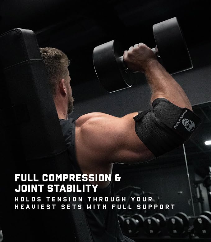 Gymreapers Weightlifting Elbow Wraps (1 Pair) - Flexible 40'' Elbow Compression Strap & Joint Support Brace - for Bench Press, Powerlifting, and Pressing