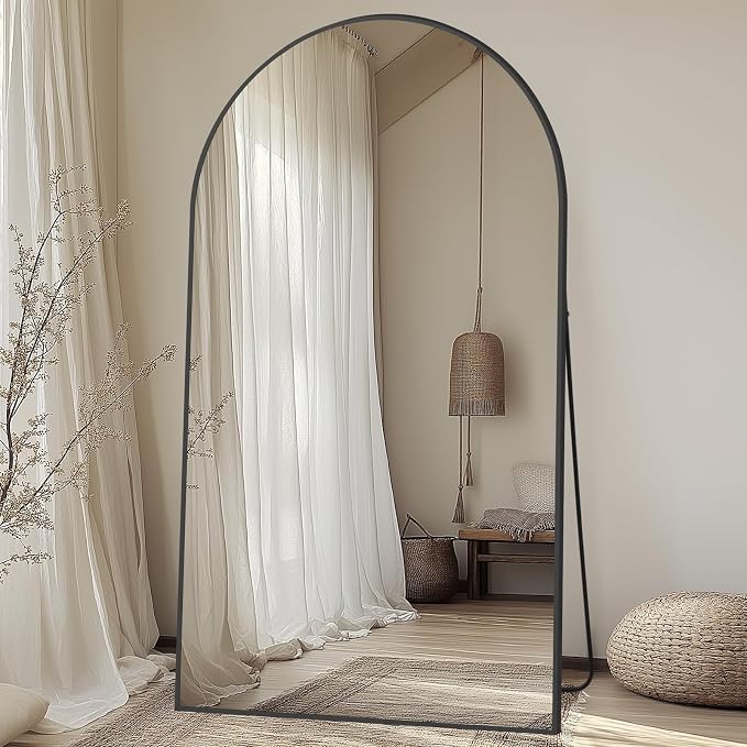 MirrMuse Oversized Arched Full Length Mirror with Stand, 82"X44", Black | Tempered Glass, Free Standing, for Bedroom Living Room Clothing Store Gym, Aluminum Alloy Frame, Hanging or Leaning