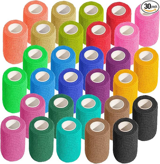 KISEER 30 Pack 3 Inch x 5 Yards Self Adhesive Bandage Assorted Color Breathable Cohesive Bandage Wrap Rolls Elastic Self-Adherent Tape for Stretch Athletic, Sports, Wrist, Ankle