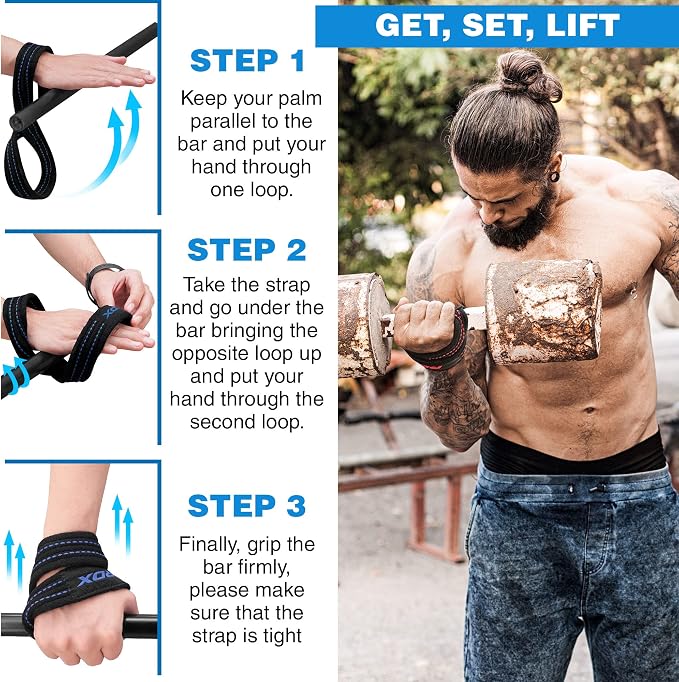 RDX Weight Lifting Straps Figure 8, Anti Slip Strap with Cuffs Wrist Support for Gym Workout Deadlift Powerlifting Bodybuilding Weightlifting, Fitness Strength Training, Hand Bar Grip for Men