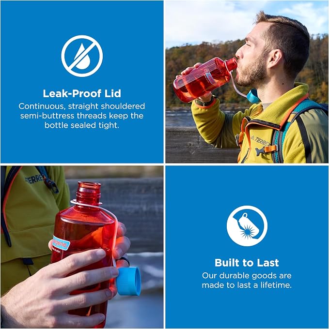 Nalgene 32 oz Narrow Mouth Water Bottle, Thrill & Motion, Flame w/Blue Atoll