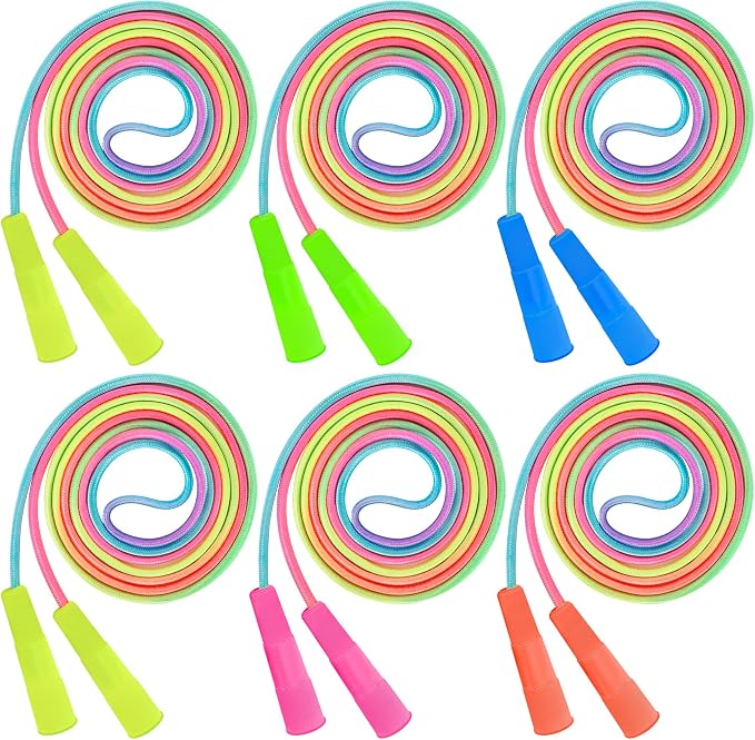 6 Pack Jump Rope for Kids, Adjustable Length Nylon Skipping Ropes for Kids | 7.55 Ft, Gradient Jump Rope, Adjustable Jump Rope, Plastic Handle Rope, Family Games, Outdoor Exercise, Recess Play