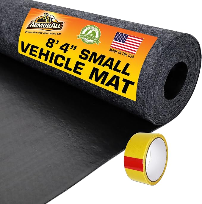 Armor All Premium Original Small Vehicle Garage Floor Mat, (8'4” x 7'4"), Protects Surfaces, Transforms Garage, Absorbent/Waterproof/Durable (Includes Double Sided Tape) (USA Made) (Charcoal)