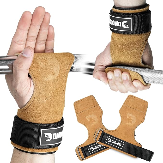 DMoose Fitness Weight Lifting Hooks (Pair) for Deadlifts, Pull Ups, Rows & Shrugs - Anti-Rip Nylon Strap Hand Grips with Thick Wrist Padding - Heavy Duty Wrist Straps for Weightlifting & Gym Workouts