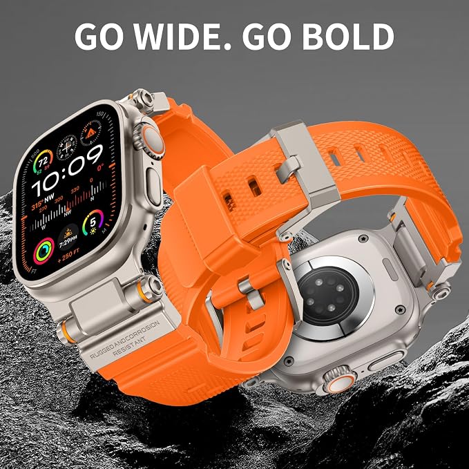 Band Compatible with Apple Watch Ultra 3/2/1 Band 49/46/45/44mm | Metal Connector with Silicone Rugged Strap for iWatch Ultra Series 11/10/9/8/7/6/SE3/SE2/SE/5/4/3/2/1, Orange/Titanium