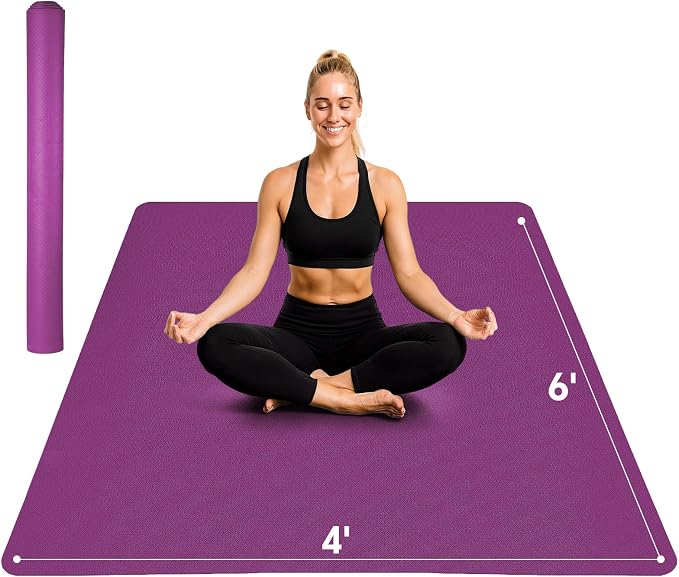 Stepwaver Extra Large Yoga Mat 6'x4'(1/3" & 1/4" Thick), Non-Slip, Ultra Durable, Wide Workout Mat, Wide Exercise Mats for Home Workouts, Yoga, Pilates, Stretching (Barefoot Exercise)