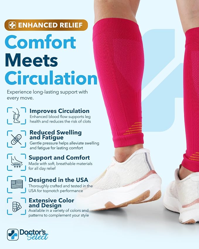 Doctor's Select 2 Pairs Copper Calf Compression Sleeve - Leg Compression Sleeves for Women & Men, Shin Splint Relief