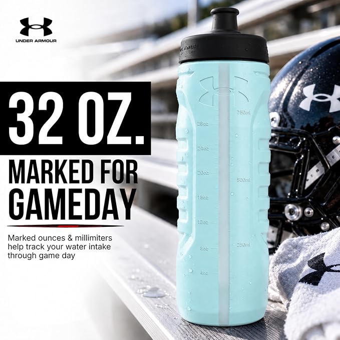 Under Armour Squeeze Water Bottles, 32 oz Water Bottles, Sideline Sports Water Bottle with Quick-Shot Lid, Quick & Easy Hydration, Gym Water Bottles, Squeeze Bottle, 1 32oz Bottle