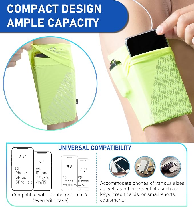 Universal Sports Armband Cell Phone Armband Sleeves Running Armband for Exercise Workout, Compatible with iPhone 17/17Plus/Pro/16/15/15Plus/14 Samsung Galaxy All Phones (Medium, Bright Yellow)