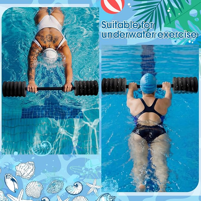 Soulchen Long Aquatic Exercise Dumbbells Pool Exercise Foam Water Weights Dumbbell Aquatic Pool Barbells with High Density EVA Foam for Swim Water Aerobics Workouts Loss