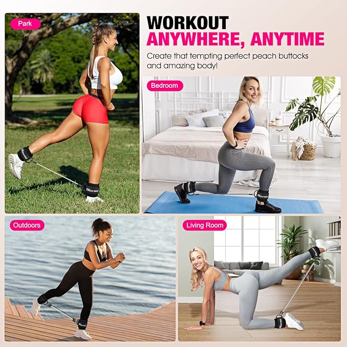 HOXWC Ankle Resistance Bands with Cuffs, Ankle Bands for Working Out, Ankle Resistance Band for Leg, Booty Workout Equipment for Kickbacks Hip Fitness Training, Exercise Bands for Butt Lift Women