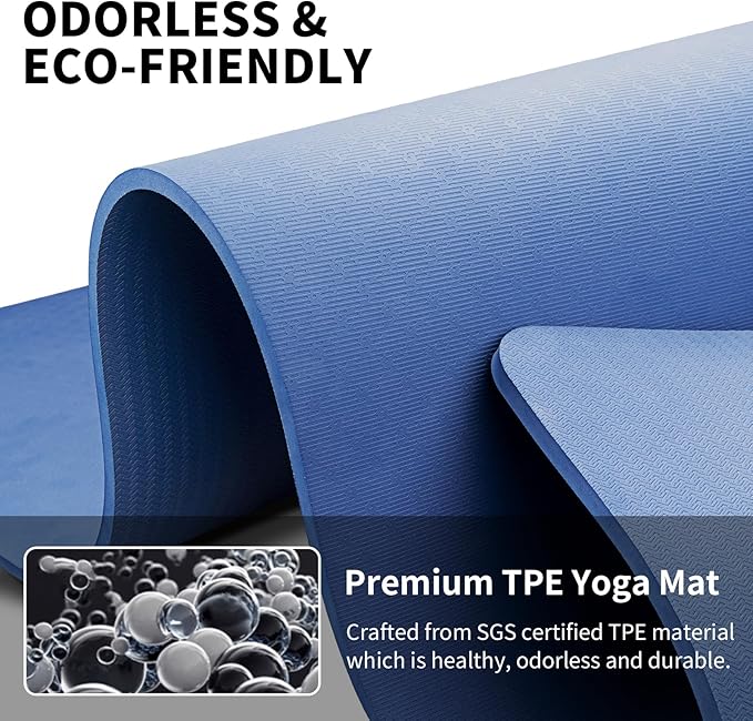 Hatha Yoga Extra Long TPE Yoga Mat 79" x 40" x 1/2" Thick Non-slip Exercise Mat for Home Gym Use, Yoga, Pilates, Fitness & Workouts
