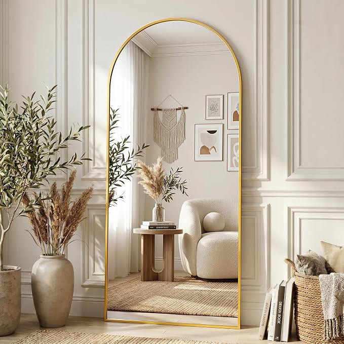 Full Length Mirror, 71"x28" Arched Floor Mirror Freestanding, Floor Standing Full Body Mirror with Stand for Bedroom, Hanging Mounted for Living Room Cloakroom