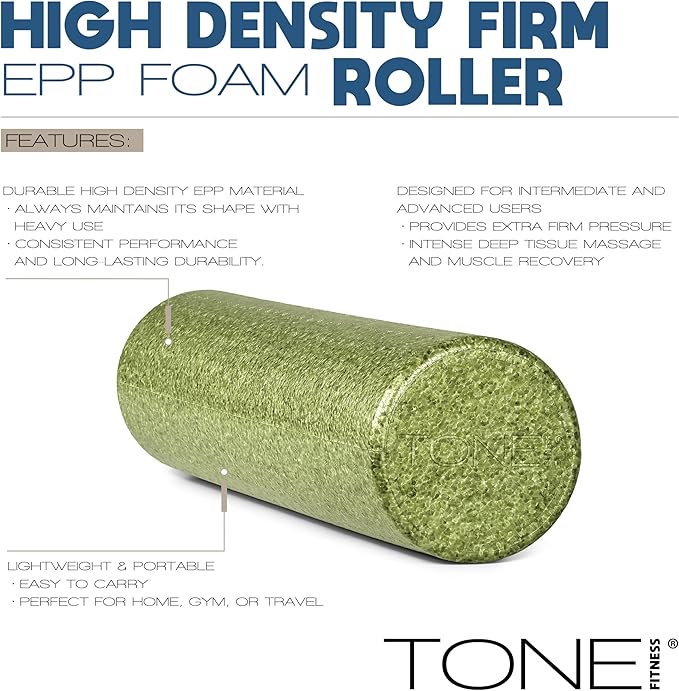 Tone Fitness High Density EPP Foam Exercise Foam Roller for Yoga, Pilates, Stretching, Massage, and Recovery | Multiple Sizes and Colors