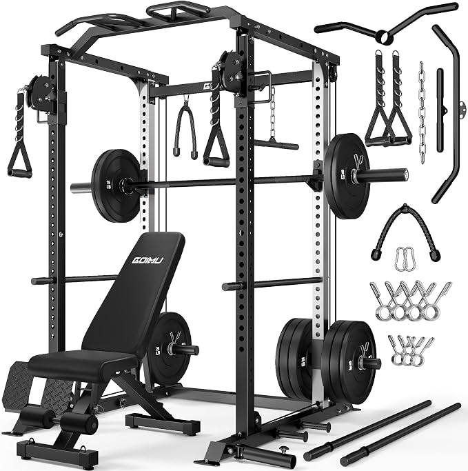 DP01 Power Cage, 2000LBS Squat Rack with Cable Crossover and Dual Independent Pulley System, Full Cage for Full Body Training, Power Rack with More Training Attachments for Home Gym