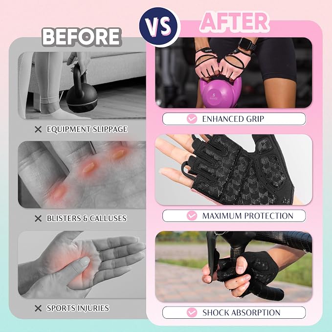 SIMARI Workout Gym Gloves for Men Women, Weight Lifting Gloves with Wrist Wrap Support, SBR Pad Grip for Full Palm Protection, for Exercise, Fitness, Dumbbells, Barbell, Climbing, Fingerless