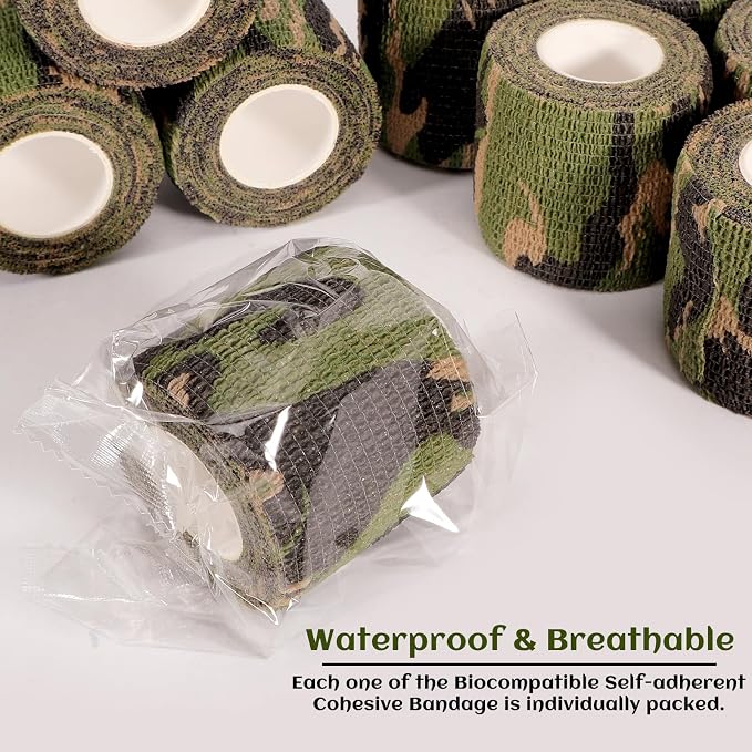 24 Rolls Elastic Self Adhesive Bandage Wrap 2 inch, Breathable Non Woven Cohesive Bandage, Vet Wrap for Dogs, Ankle Sprains Swelling Tape, Sports Athletic Tape (Jungle Camo)