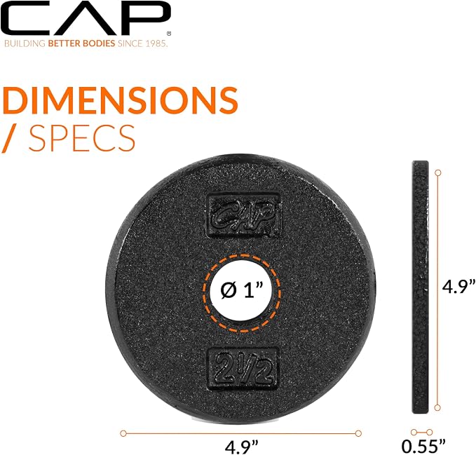 CAP Barbell Standard 1-Inch Cast Iron Weight Plates - Singles & Sets | 1.25-50 lbs | Multiple Options
