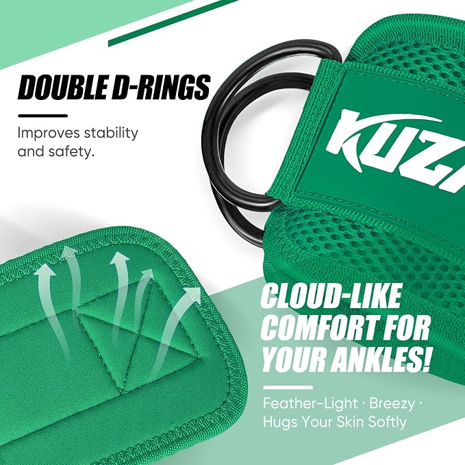 KUZARO Ankle Resistance Bands with Cuffs, Ankle Weights Bands for Working Out, Women Leg and Glutes Workout Equipment, Exercise Bands for Kickbacks, Butt and Booty Trainer, Home Gym Fitness Equipment
