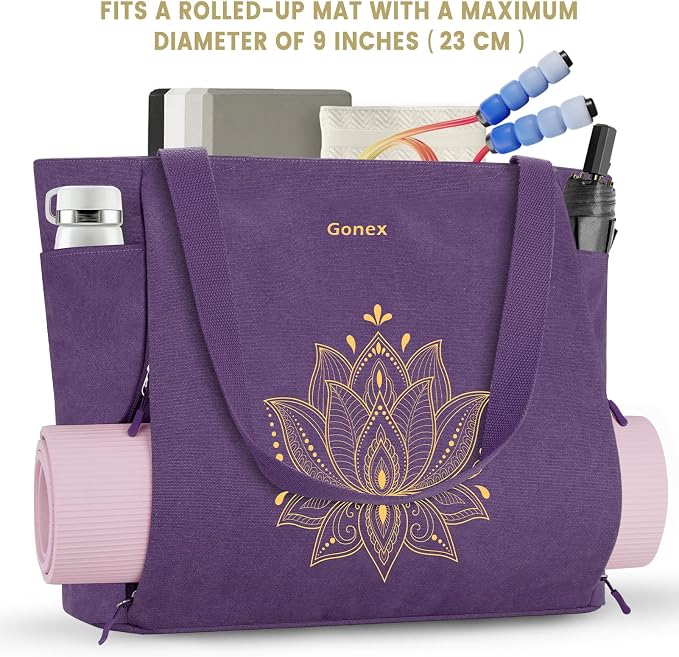 Gonex Yoga Mat Bag with Zipper Mat Carrier Canvas Gym Tote | Durable Canvas, Zipper Closures Prevent Slipping, Quick Access, Bottle Holder, Fits Yoga Blocks, Gym & Travel Use